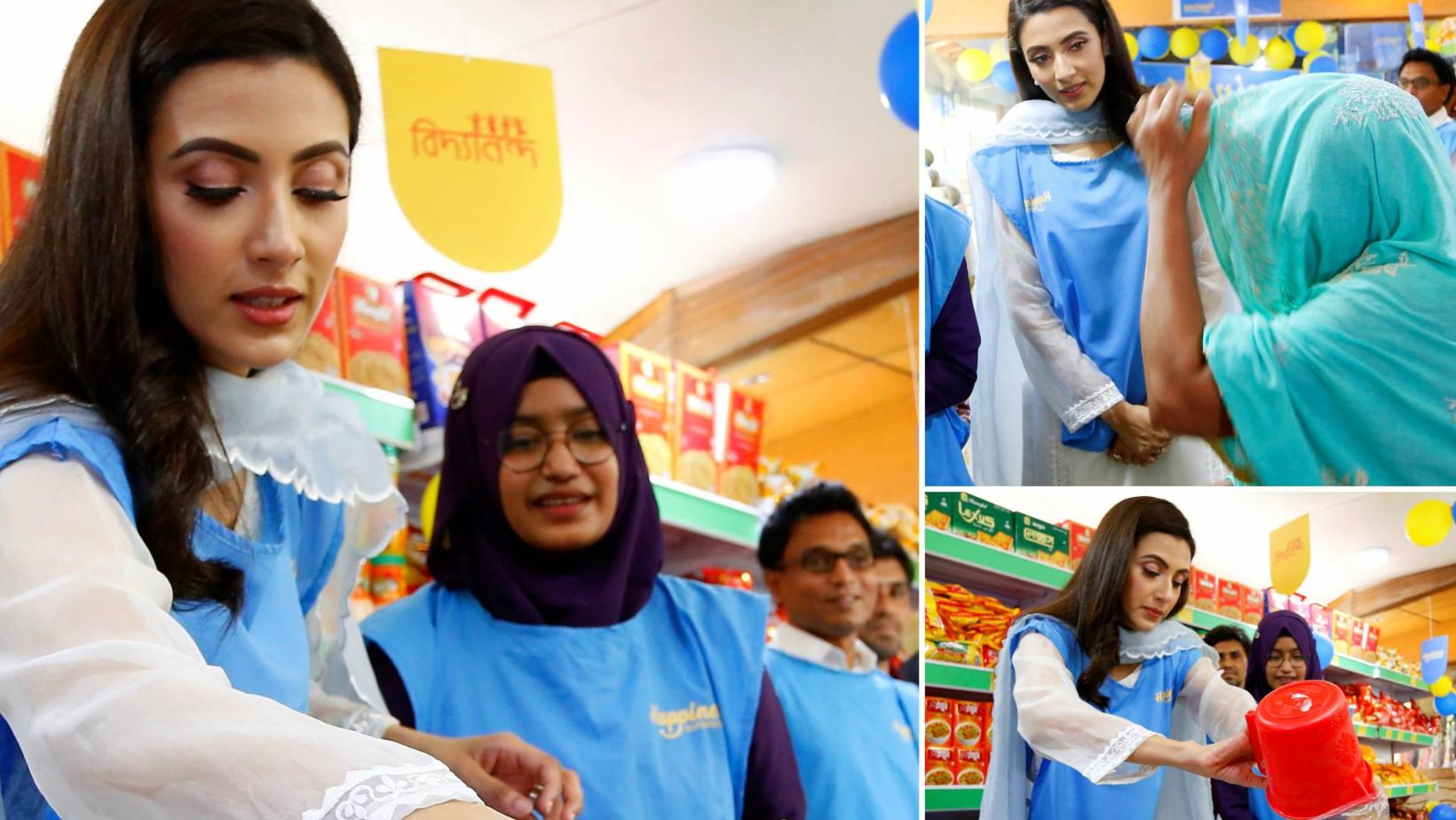 Bidya Sinha Mim serves customers at Bidyanondo’s store