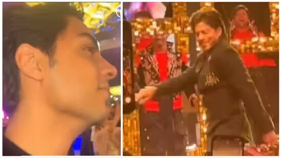 Aryan Khan proudly looks on during Shah Rukh’s performance