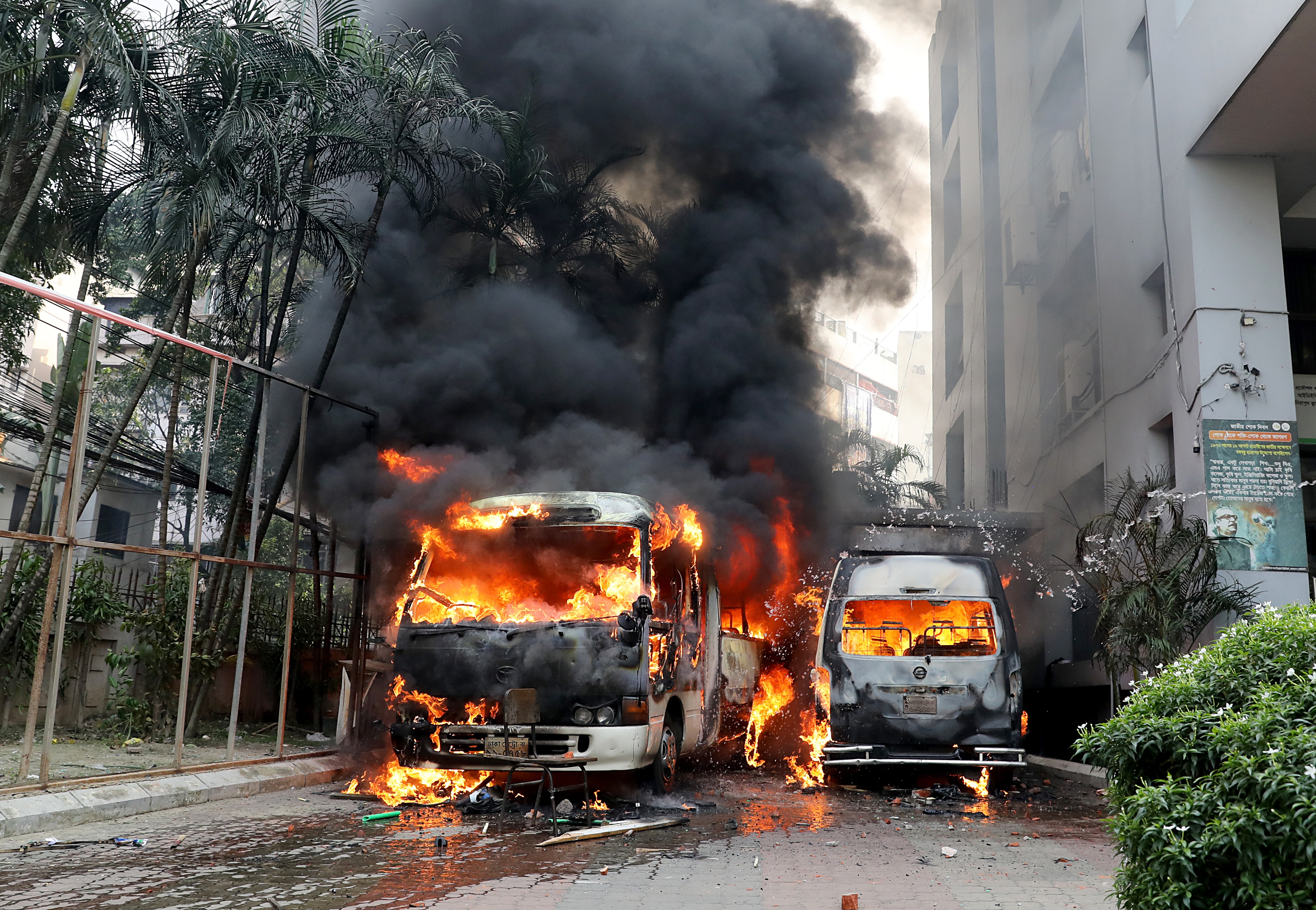 Arsonists torch vehicles, BRTC depot rooms in Kamalapur