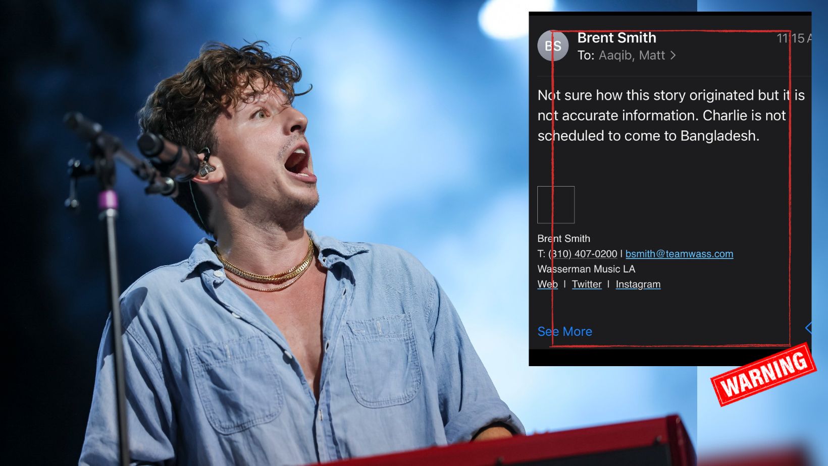Charlie Puth Concert in Dhaka likely a scam