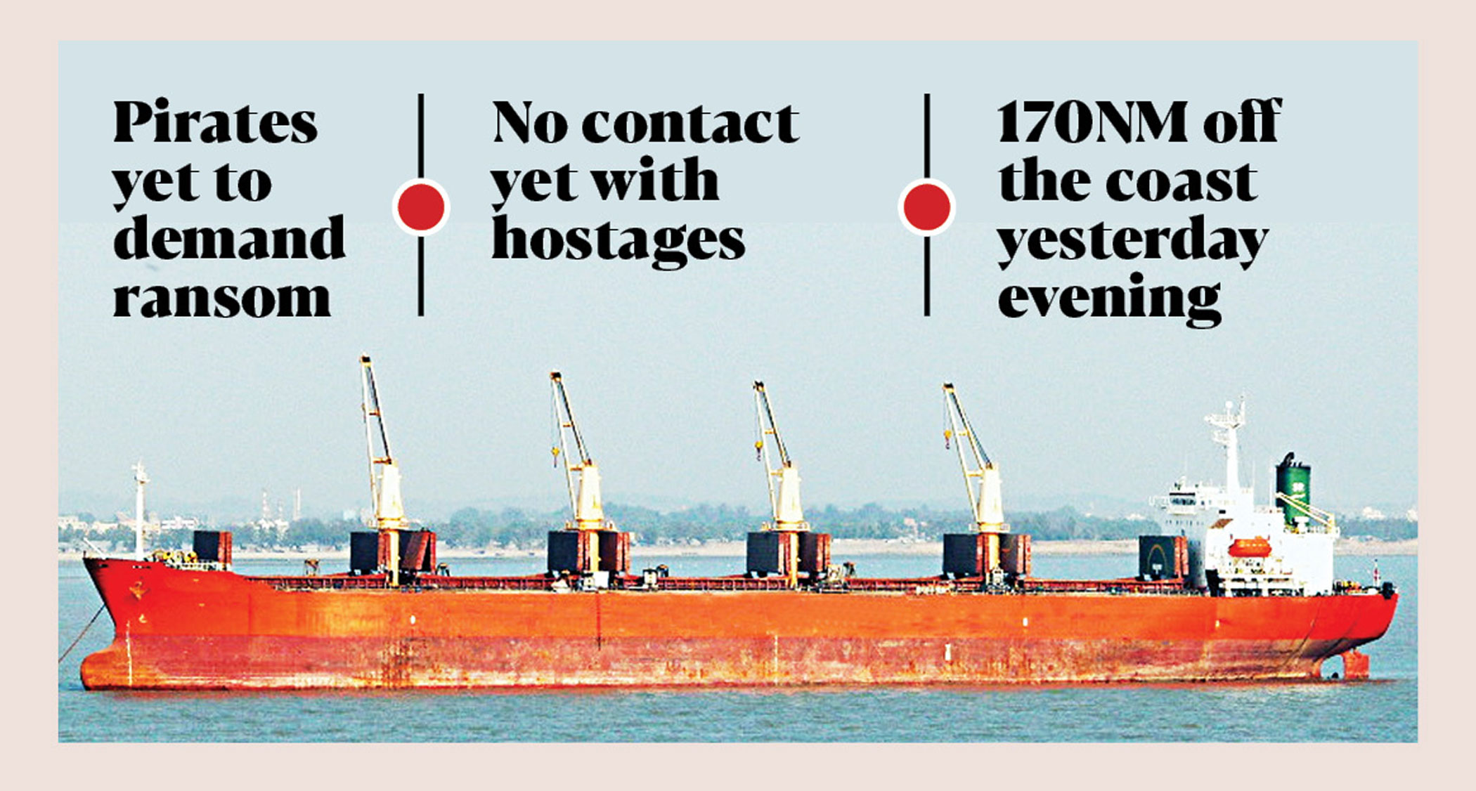 Hijacked ship sailing fast to Somali shores