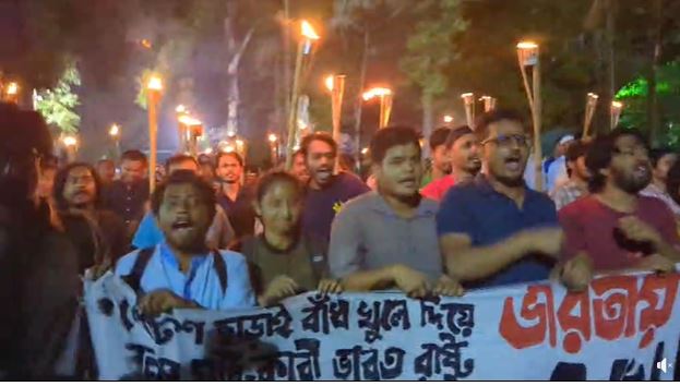 Students protest blaming India for flash floods