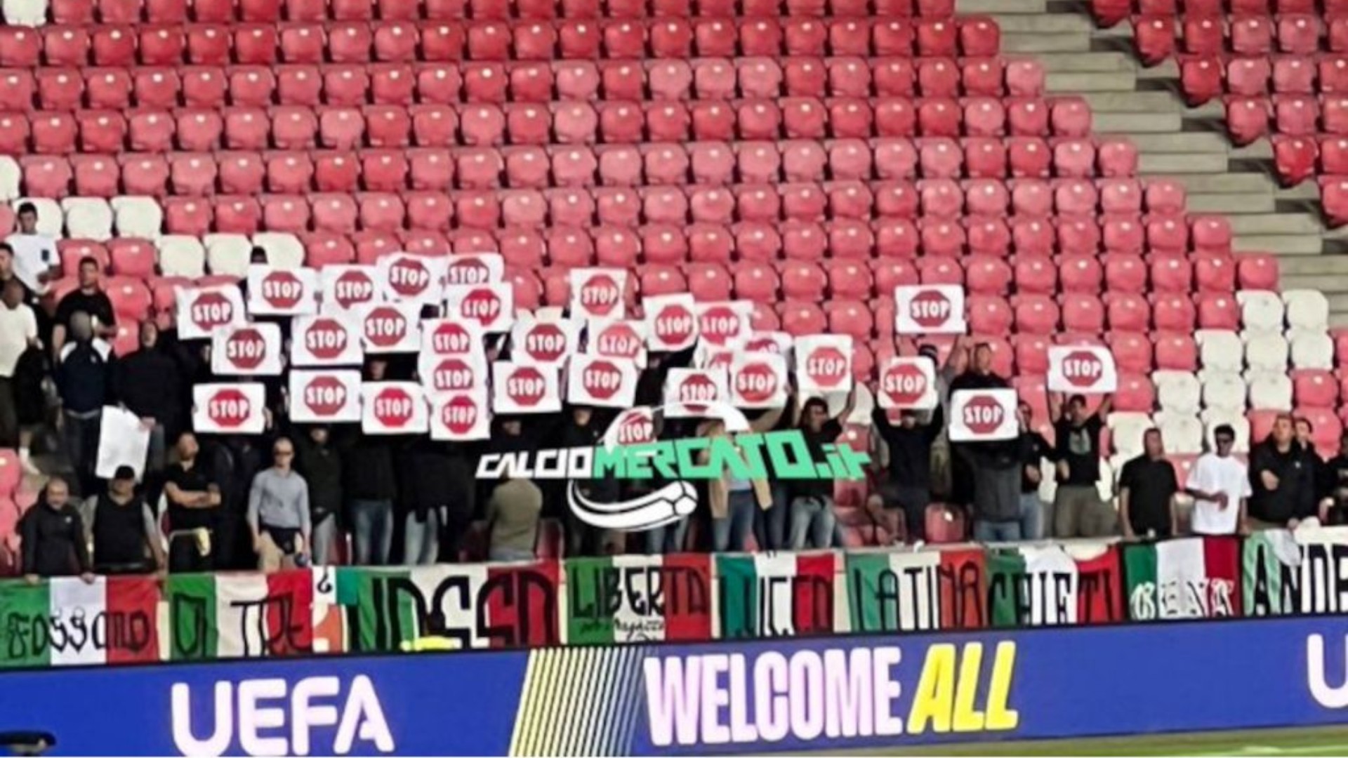 Italy fans turn backs on Israel anthem and hold protest signs