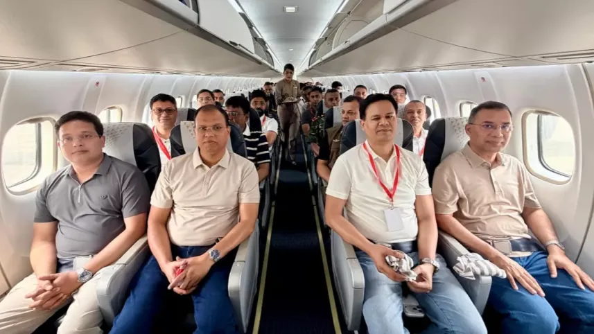 An aircraft carrying the prime minister and members of his entourage departed Hazrat Shahjalal International Airport at around 9:38am for Sylhet Osmani International Airport. Photo: PMO