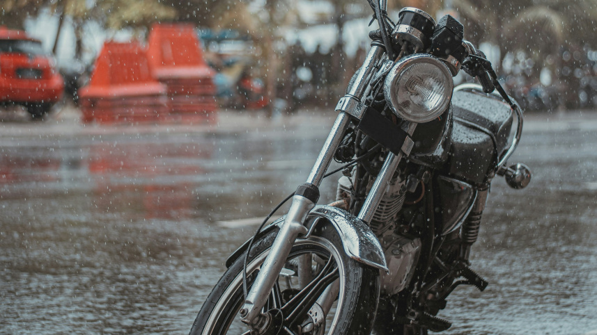Motorcycle in rain