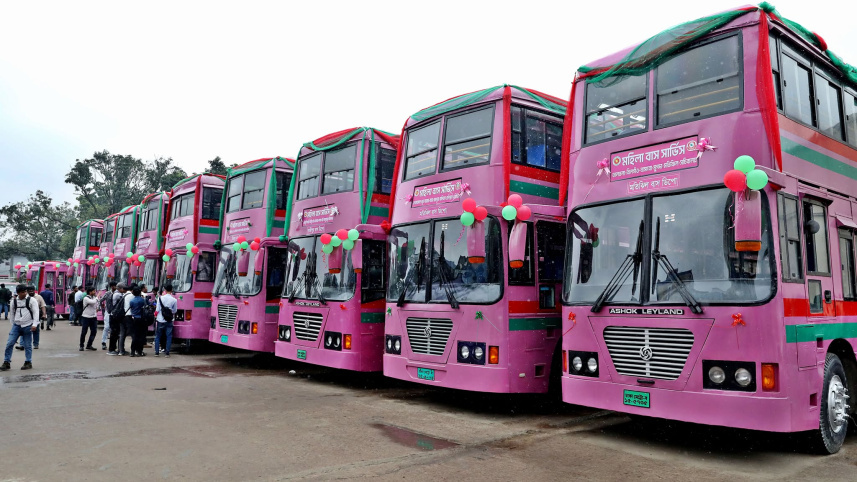 pink buses for women in Dhaka