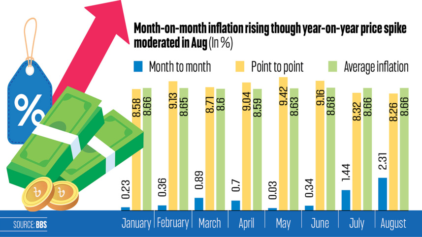 Month-on-month inflation rising though year-on-year price spike moderated in Aug 2026