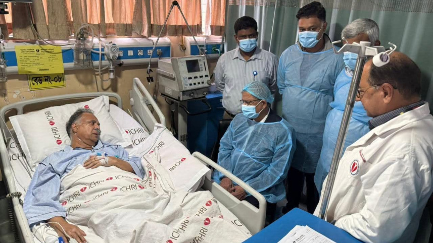 The president went to the hospital in the morning and enquired about Tuku’s health and treatment. Photo: BNP Media Cell
