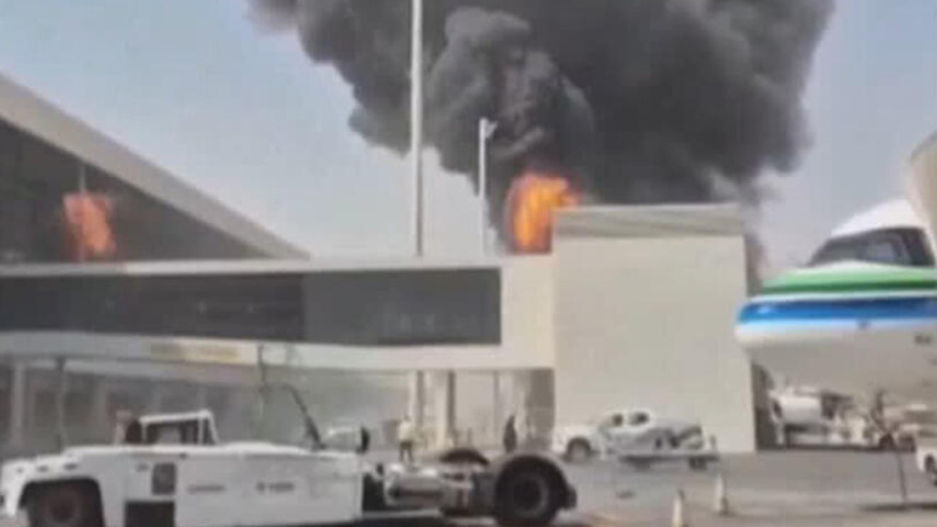 Smoke and flames rise from King Khalid Airport, after Yemen’s Iran-backed Houthis said they attacked the airport, in Riyadh, Saudi Arabia, October 8, 2026, in this screengrab obtained from a social media video. Photo: Social Media/via Reuters