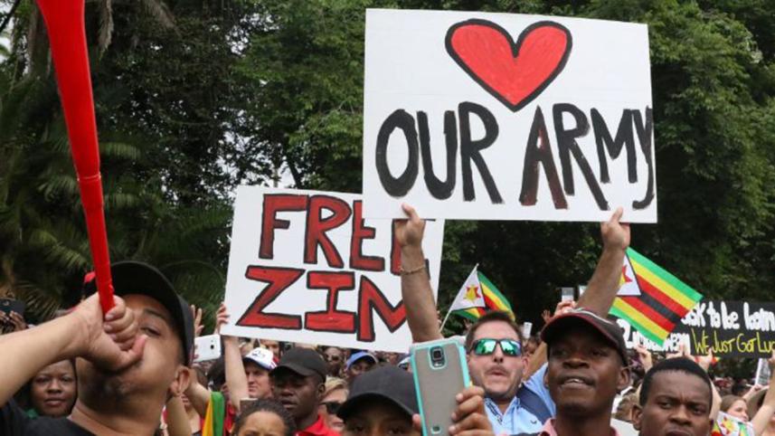 Protesters calling for Zimbabwean President Robert Mugabe to step down