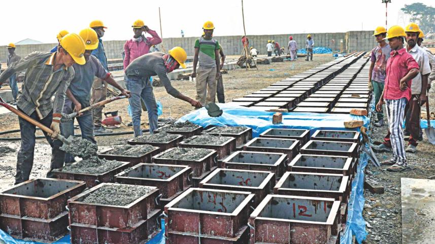 Concrete blocks are being made