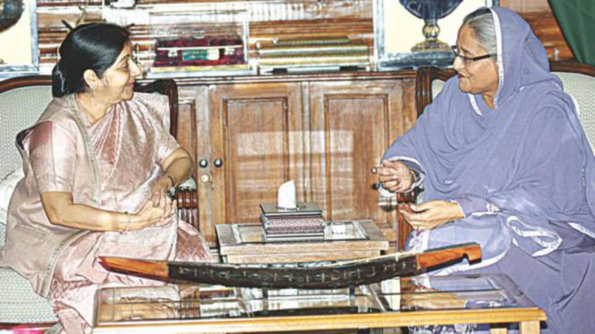Sushma Swaraj with Prime Minister Sheikh Hasina