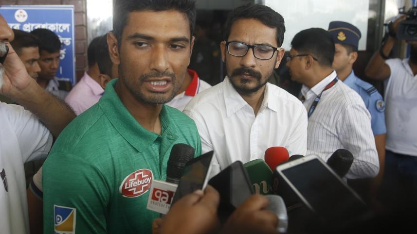 Mahmudullah Riyad speaks to the media before leaving