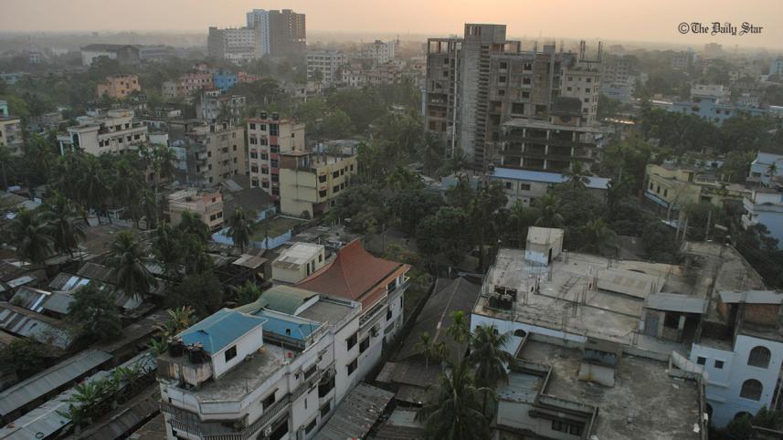 The aerial view of Zindabazar in Sylhet city