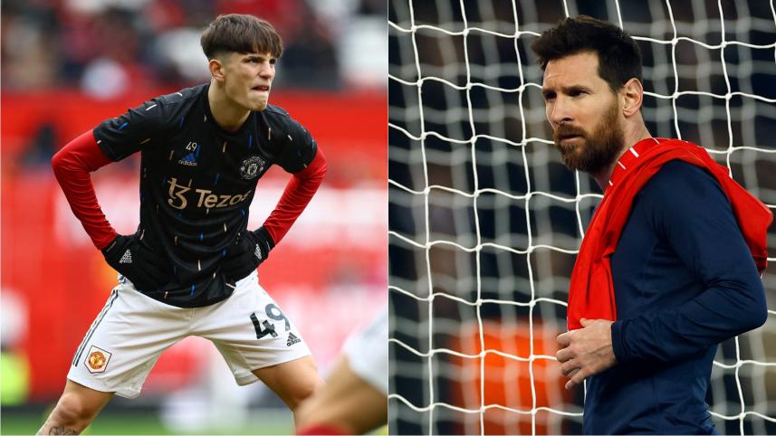 Alejandro Garnacho and Lionel Messi 