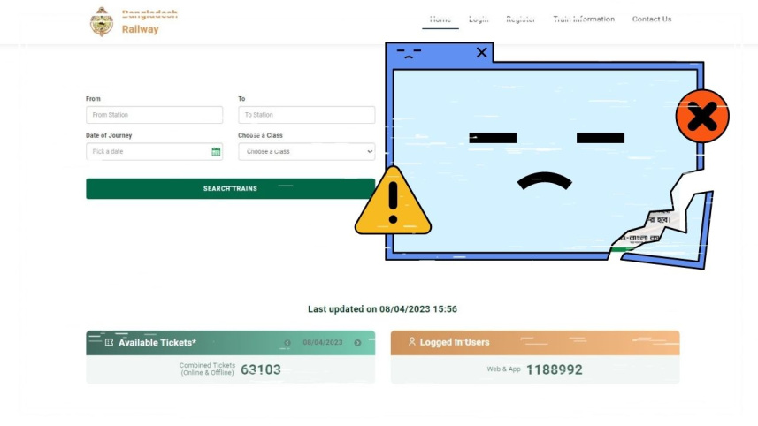 The Bangladesh Railway website keeps showing error messages to users who are trying to buy online tickets.