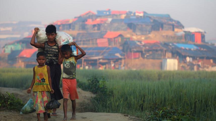 Rohingya children in a refugee camp in Bangladesh