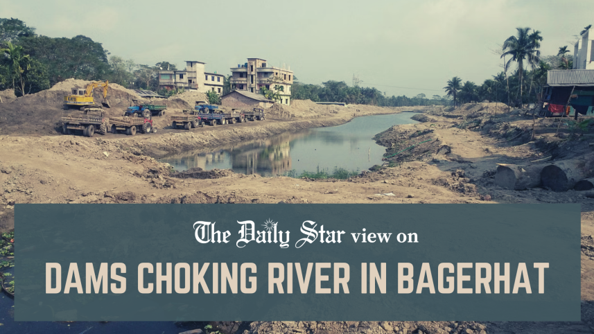 dams choking bishkhali river in bagerhat