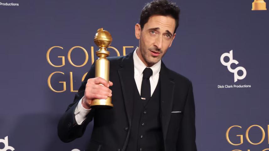Adrien Brody, winner of Best Performance by a Male Actor in a Motion Picture - Drama for "The Brutalist" poses at the 82nd Golden Globe Awards in Beverly Hills,.jpg