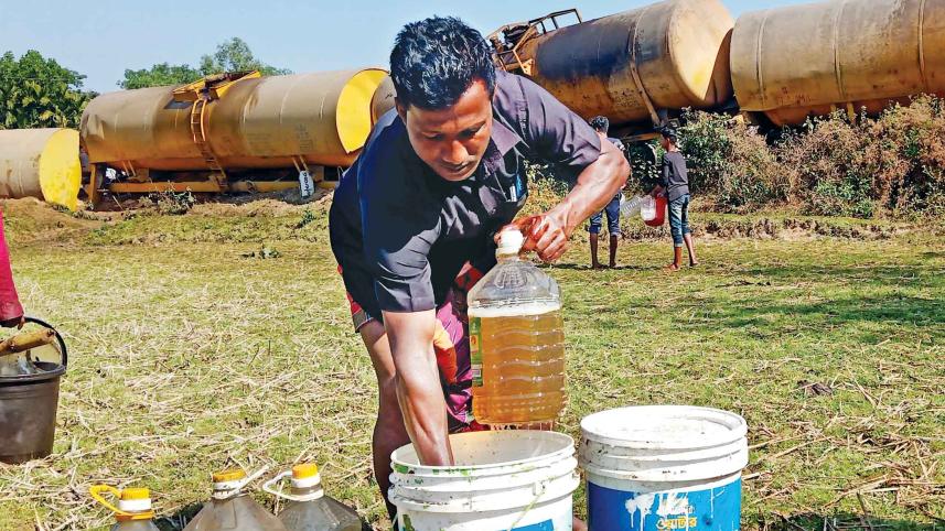 locals collect diesel oil