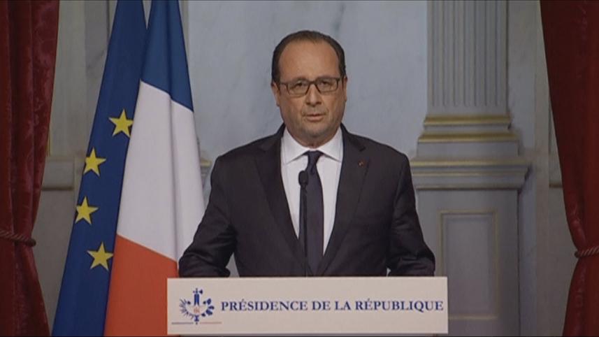 French President Hollande makes a statement