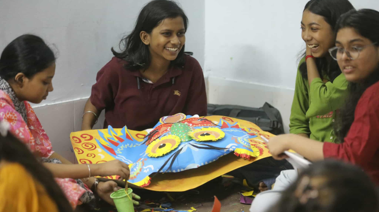 Chattogram District Shilpakala Academy students have made made various masks of national symbols, birds, tigers, and sora chitra (pottery). Photo: Rajib Raihan