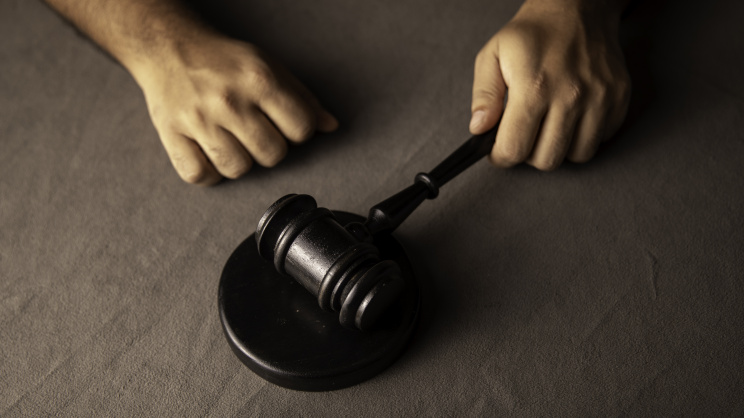 A person holding a gavel. 