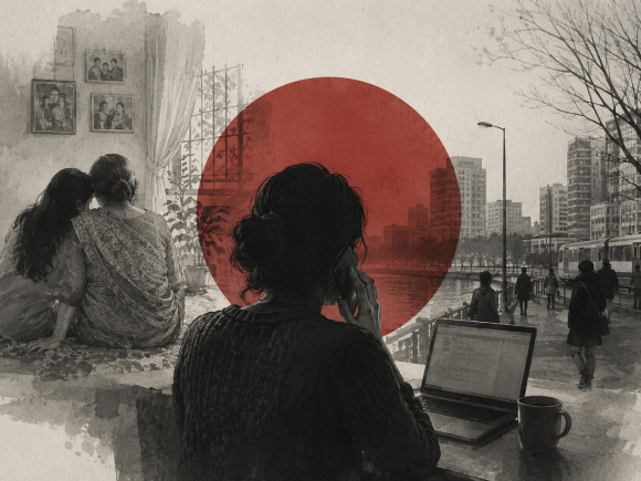 Thousands of miles away, a daughter tries to stay connected to the people and everyday moments she left behind—one lunch-break call at a time..jpeg