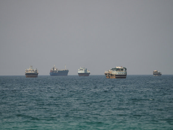 Vessels at the Strait of Hormuz, as seen from Musandam, Oman, September 6, 2026. Photo: Reuters