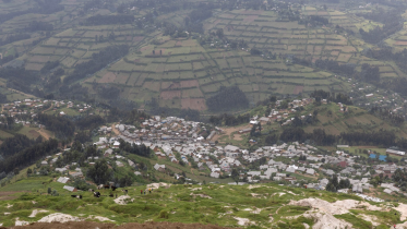 A general view of the mine pits and the town in Rubaya on March 5, 2025.