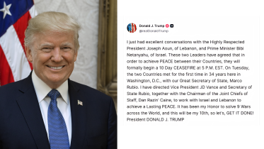 Israel-Lebanon ceasefire announcement by Trump