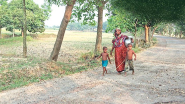 A woman in Barind region is going miles to collect water