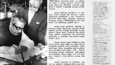 Bangabandhu signing the 1972 Constitution