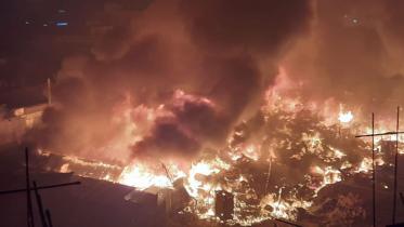 A fire breaks out a slum in Narayanganj city