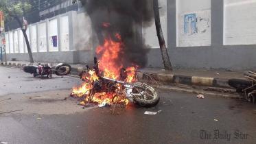 Three motorcycles are torched near Azimpur bus stand in Dhaka