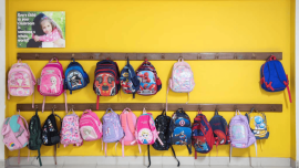 Two rows of schoolbags 