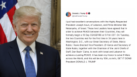 Israel-Lebanon ceasefire announcement by Trump