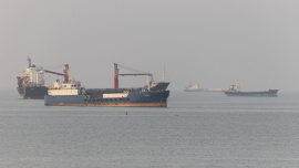 Vessels anchored near the Strait of Hormuz off the coast of Bandar Abbas, Iran, on June 21.jpg