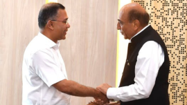 Indian High Commissioner to Bangladesh Dinesh Trivedi paid a courtesy call on Prime Minister Tarique Rahman at the Prime Minister’s Office in the Cabinet Division at the Secretariat. Photo: PMO