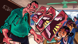Graphical representation of a teacher shouting at a student. 