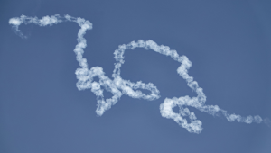 Smoke from a reported rocket interception is seen in the sky over Abu Dhabi on February 28, 2026. Photo: AFP/Fadel Senna