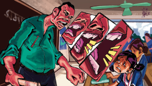 Graphical representation of a teacher shouting at a student. 
