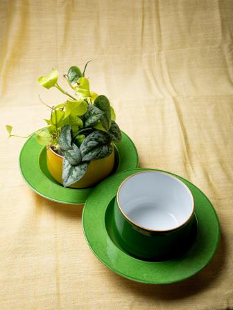 Ceramic plant pot and plates