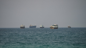 Vessels at the Strait of Hormuz, as seen from Musandam, Oman, September 6, 2026. Photo: Reuters